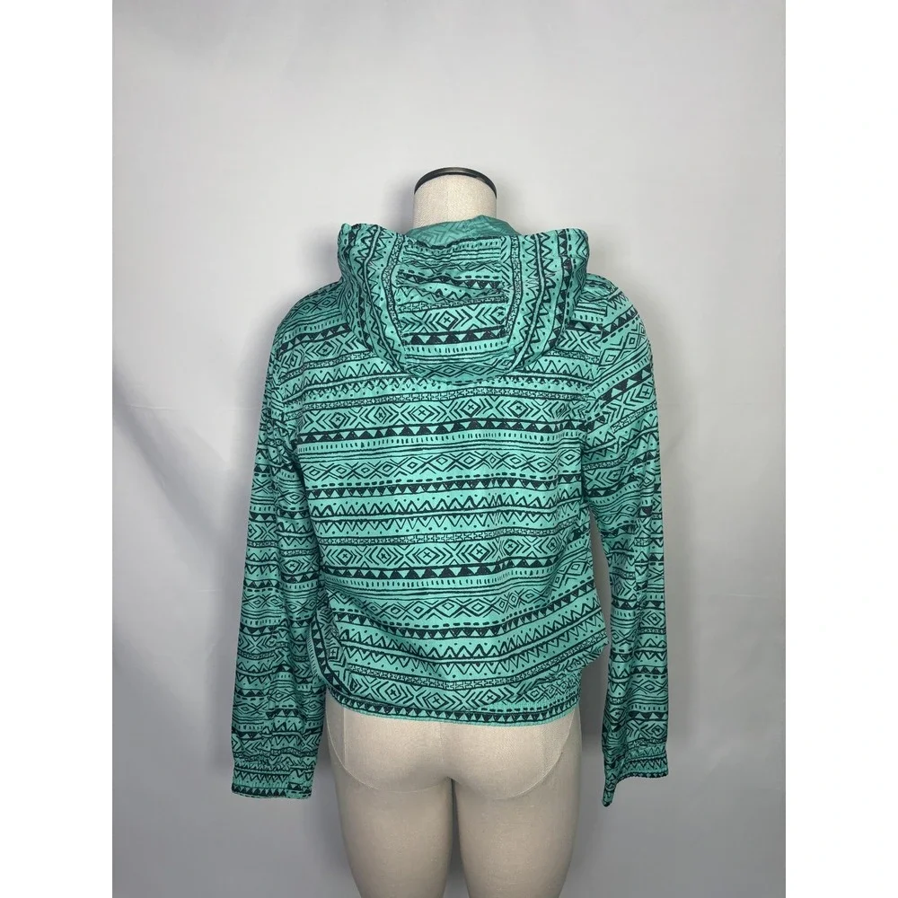 Zine women's Teal Athletic Aztec‎ full zip hooded windbreaker jacket size Large